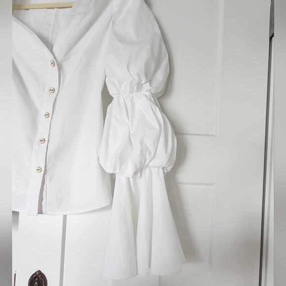 Caroline Constas Marguerite Off the Shoulder Blouse sz XS White Shirt Top Button - Picture 4 of 13